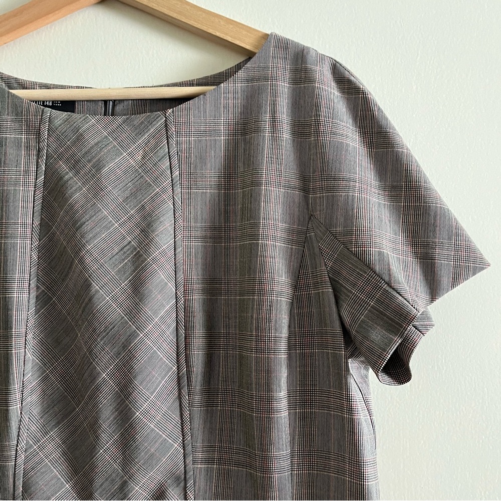 Lafayette 148 Short Sleeve Plaid Window Pane Blouse - Picture 4 of 10